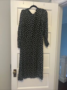 LOFT Black Long-Sleeve Floral Midi Dress